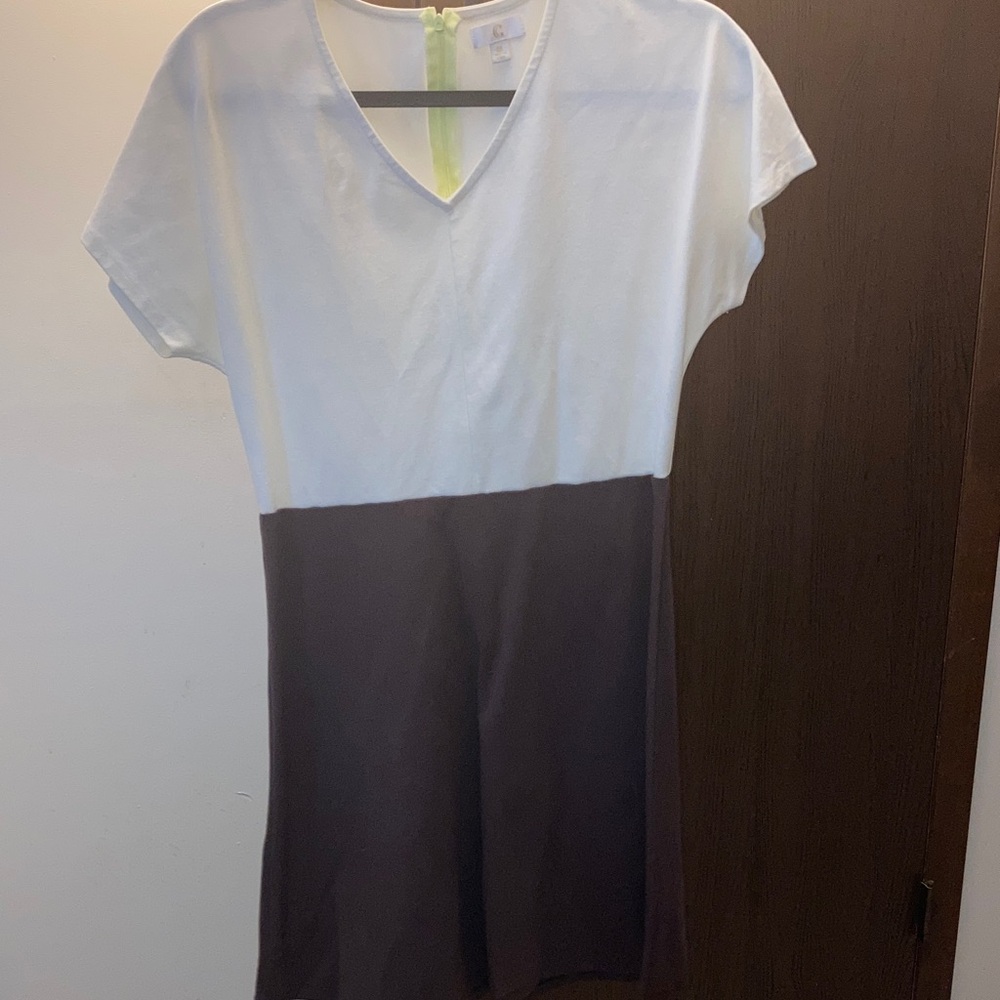 Charming Charlie White and Brown Colorblock V-Neck Dress